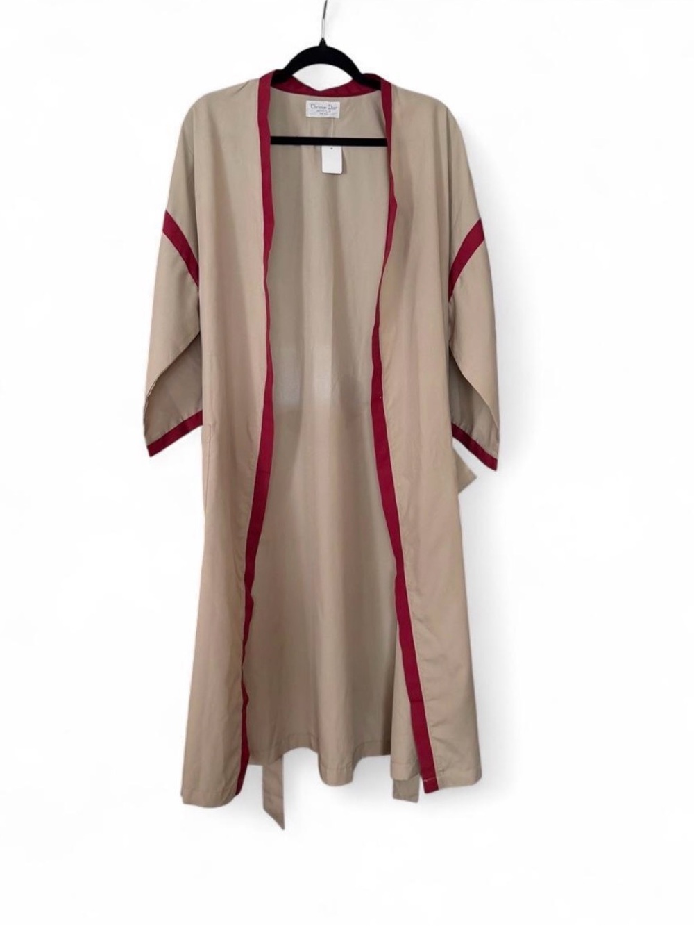 Vintage Dior Monsieur Tan Kimono-Style Robe with Red Trim One Size